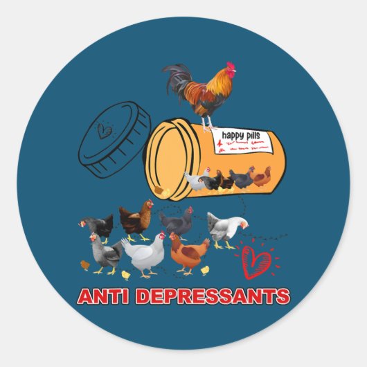 Funny Chicken Happy Pills Anti-Depressant Chicken Ronde Sticker (Voorkant)
