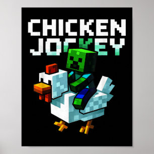 Funny Chicken Jockey Zombie Pixel Art Gamer Shirt Poster