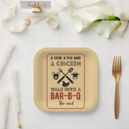 Funny Chicken Koe Varkensbarbecuefeest Papieren Bordje