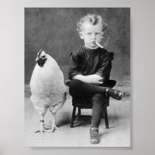 Funny Chicken Met Roken Kind  Foto Poster