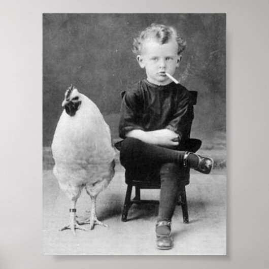 Funny Chicken Met Roken Kind  Foto Poster (Voorkant)