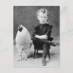 Funny Chicken met Roking Kind  Foto Briefkaart
