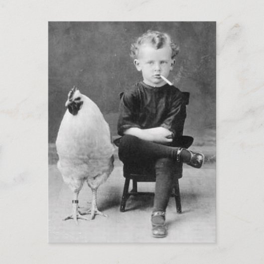 Funny Chicken met Roking Kind  Foto Briefkaart (Voorkant)