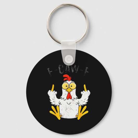 Funny Chicken Middle Finger F-caw-f Rooster Meme  Sleutelhanger (Voorkant)