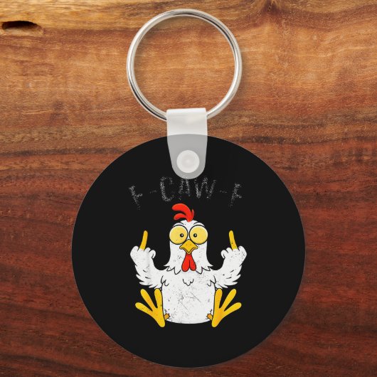 Funny Chicken Middle Finger F-caw-f Rooster Meme  Sleutelhanger (Voorkant)