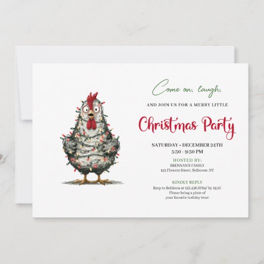 Funny Chicken Minimalist Holiday Party Printable Kaart (Voorkant)