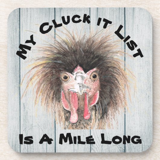 Funny Chicken - My Cluck it List is een lange, kle Bier Onderzetter (Voorkant)