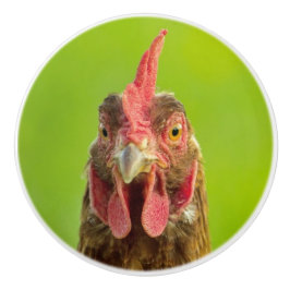 Funny Chicken Portrait op een groene achtergrond Keramische Knop