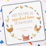 Funny Chicken Pun Square Birthday Holiday Card<br><div class="desc">De perfecte grappige verjaardagskaart voor je kippen liefhebbende vrienden, deze gekke kippun-pleisterkaart is super schattig en maakt zeker iemand aan het lachen. Het ontwerp bevat schattige geïllustreerde hennen, kuikens, veren en eieren. Een leuke, niet-traditionele verjaardagsgroet voor iedereen die van een goede grap houdt en kippen! De tekst luidt: "Hoop dat...</div>