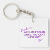 Funny Chicken Quote: Kippen Aardappelchips Paarse Sleutelhanger (voorkant)