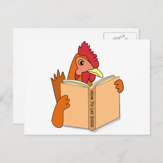 Funny Chicken Reading Book Cartoon Hen Briefkaart (Voorkant / Achterkant)