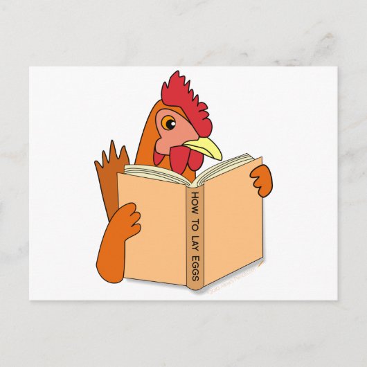 Funny Chicken Reading Book Cartoon Hen Briefkaart (Voorkant)