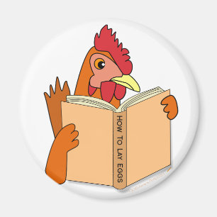 Funny Chicken Reading Book Cartoon Hen Magneet