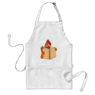 Funny Chicken Reading Book Cartoon Hen Standaard Schort