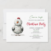 Funny Chicken Red Green Christmas Party Printable Kaart (Voorkant)