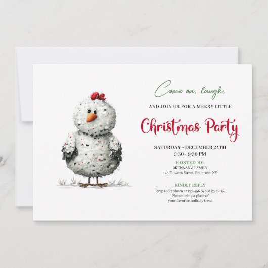 Funny Chicken Red Green Christmas Party Printable Kaart (Voorkant)