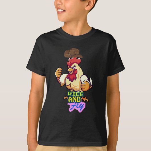Funny Chicken Rise and Fly” T-Shirt (Voorkant)