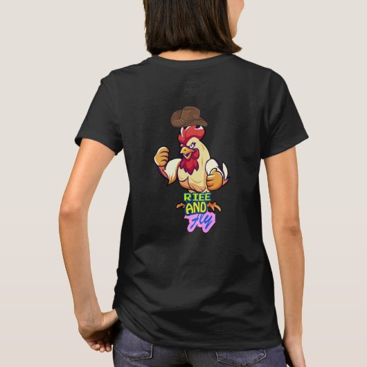 Funny Chicken Rise and Fly” T-Shirt (Achterkant)