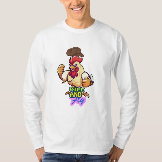 Funny Chicken Rise and Fly” T-Shirt (Voorkant)