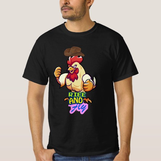 Funny Chicken Rise and Fly” T-Shirt (Voorkant)