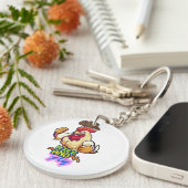 Funny Chicken Rise and Fly” T-Shirt Sleutelhanger (Voorkant Rechts)