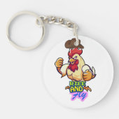 Funny Chicken Rise and Fly” T-Shirt Sleutelhanger (Voorkant)