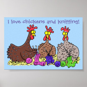 Funny chicken trio breitting cartoon poster
