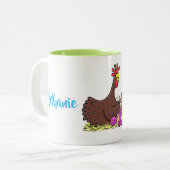 Funny chicken trio breitting cartoon tweekleurige koffiemok (Voorkant links)