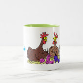 Funny chicken trio breitting cartoon tweekleurige koffiemok (Center)