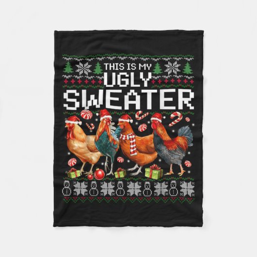 Funny Chicken Ugly Christmas Sweater Holiday Desig Fleece Deken (Voorkant)