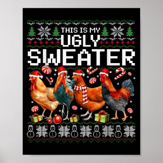 Funny Chicken Ugly Christmas Sweater Holiday Desig Poster (Voorkant)