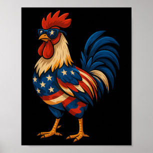Funny Chicken USA Flag Patriottische Kip Lover 4e Poster
