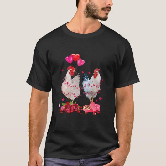 Funny Chicken Valentijnsdag Heart Chicken Couple T-shirt (Voorkant)