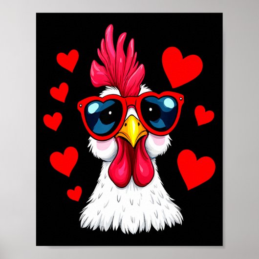 Funny Chicken Valentines Day Heart Chicken Couple Poster (Voorkant)