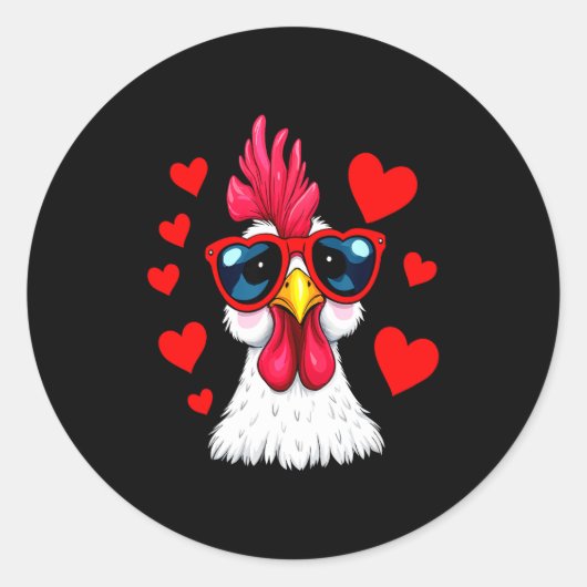 Funny Chicken Valentines Day Heart Chicken Couple Ronde Sticker (Voorkant)