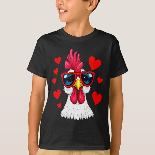Funny Chicken Valentines Day Heart Chicken Couple T-shirt (Voorkant)