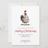 Funny Chicken Watercolor Christmas Greeting Card Feestdagenkaart (Voorkant)