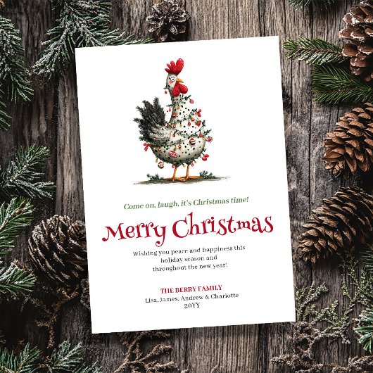 Funny Chicken Watercolor Christmas Greeting Card Feestdagenkaart