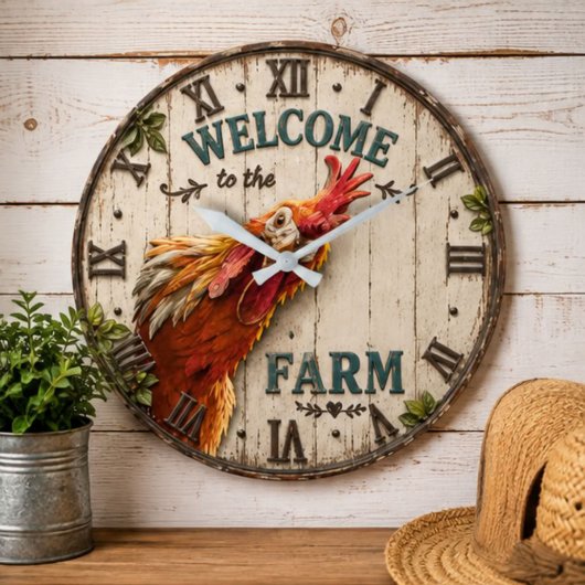 Funny Chicken Welcome to the Farm Rustic Grote Klok