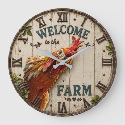 Funny Chicken Welcome to the Farm Rustic Grote Klok (Voorkant)