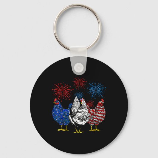 Funny Chickens American Flag Patriotic Farmer 4th Sleutelhanger (Voorkant)
