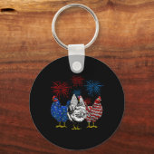 Funny Chickens American Flag Patriotic Farmer 4th Sleutelhanger (Voorkant)