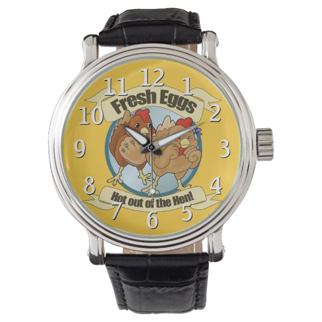 Funny Chickens and Fresh Eggs Logo Horloge (Voorkant)