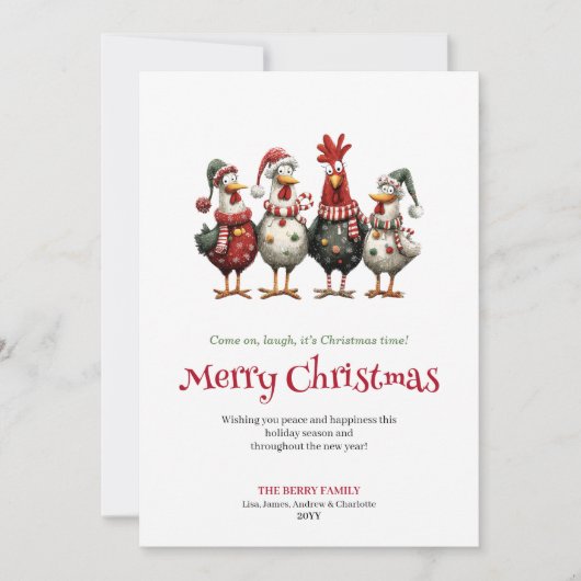Funny Chickens Artistic Christmas Greeting Card Feestdagenkaart (Voorkant)