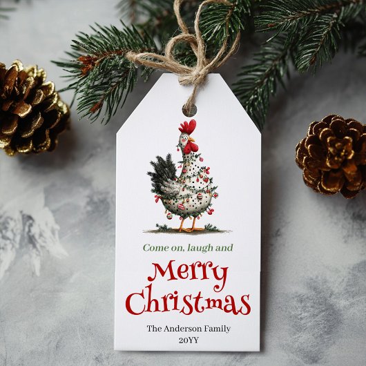 Funny Chickens Christmas Gift Tag Custom Name Cadeaulabel