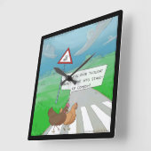 Funny Chickens Cross Road Square Wall Clock Vierkante Klok (Hoek)