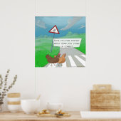 Funny Chickens Crossing Road Cartoon Poster (Keuken)