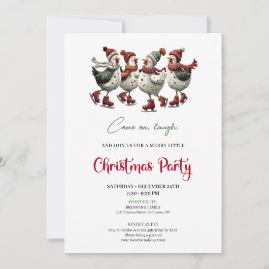 Funny Chickens Festive Red Green Holiday Invites Kaart (Voorkant)