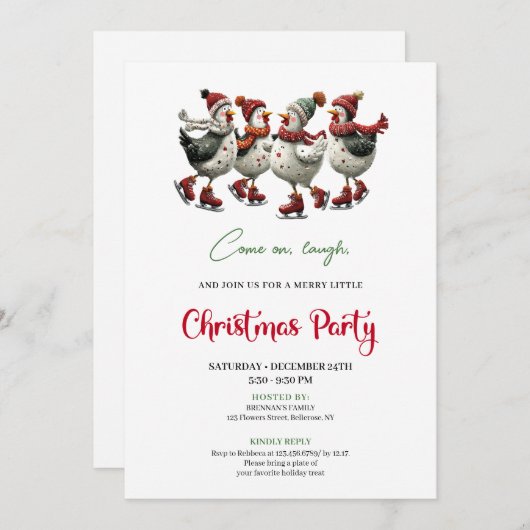 Funny Chickens Festive Red Green Holiday Invites Kaart (Voorkant / Achterkant)