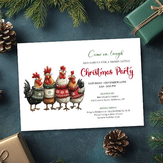 Funny Chickens Holiday Party Editable Invitation Kaart